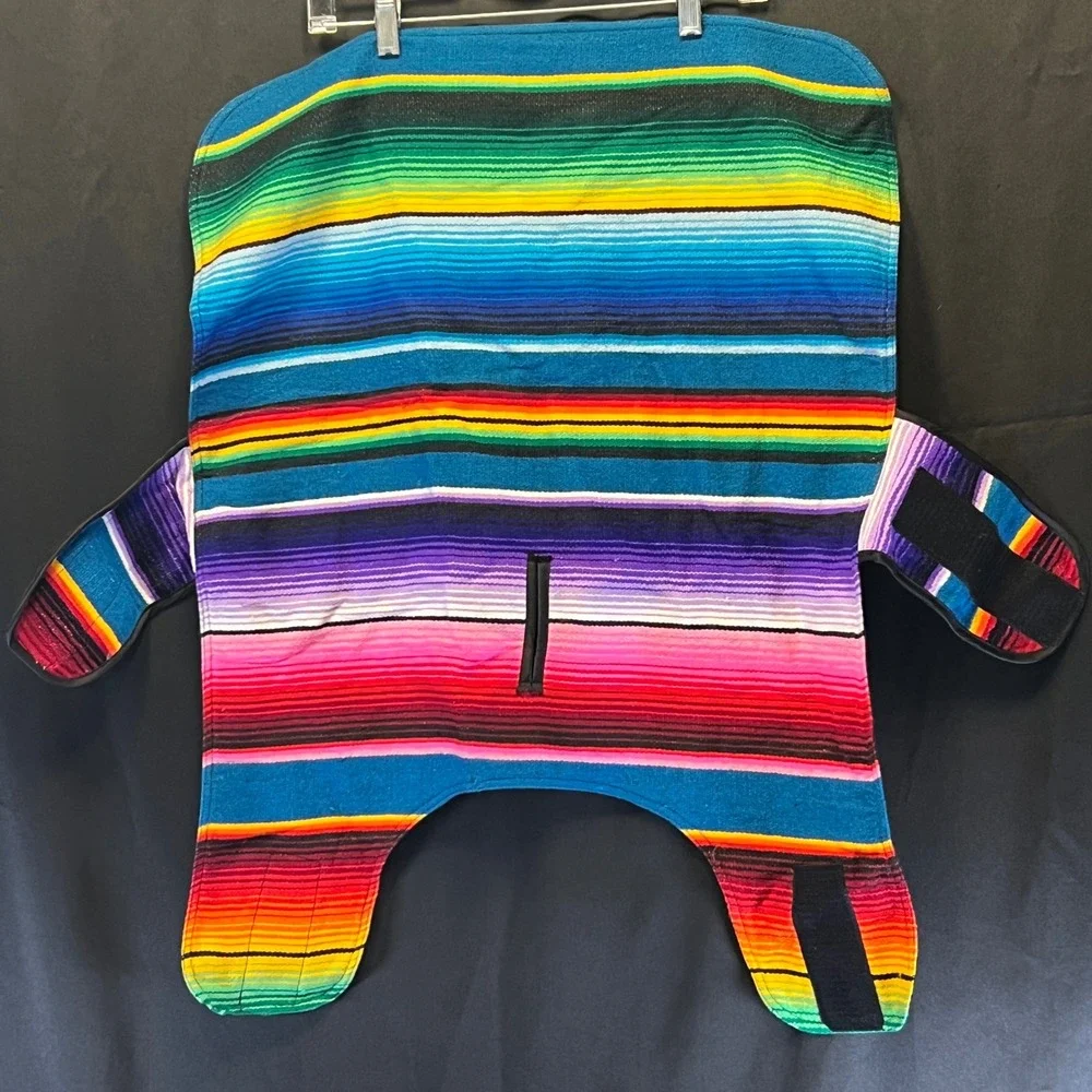 Baja Ponchos Mexican Serape Dog Coat XXL Multi-Color Striped Vest Harness Slit